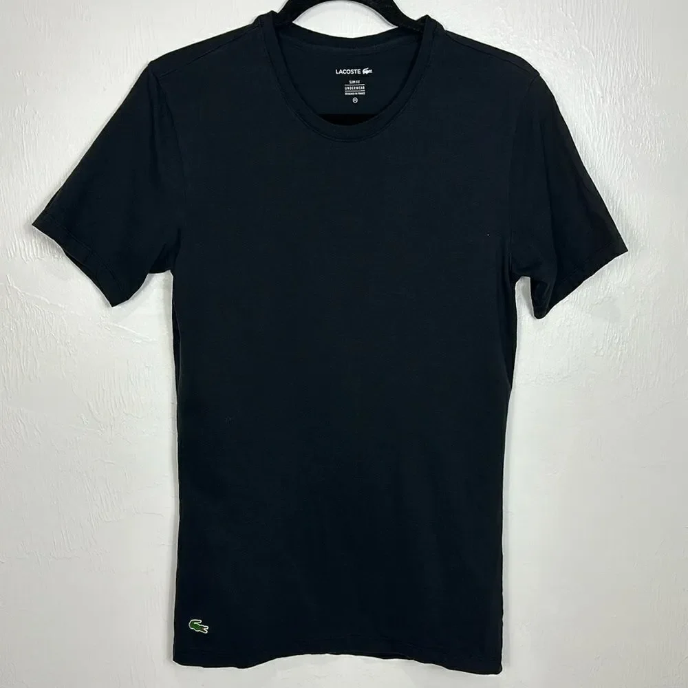 Lacoste Slim Fit Crew Neck Short Sleeve Cotton T-shirt In Black Size M